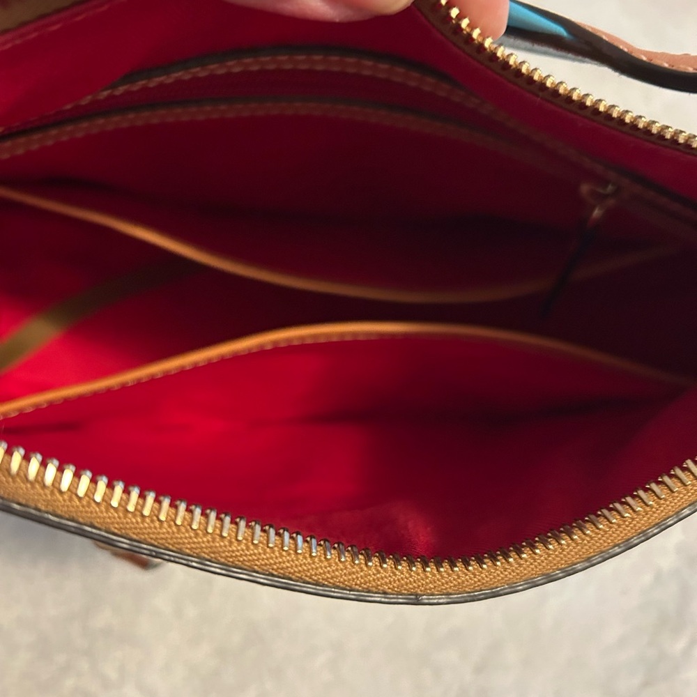 Dooney & Bourke Leather Turquoise Shoulder Bag with brown trim - Picture 5 of 13